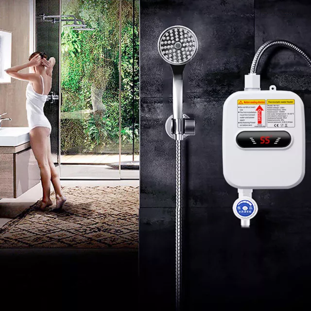 3500W Chauffe-eau Instantané Petit Chauffe-eau électrique Pommeau de Douche 55°C