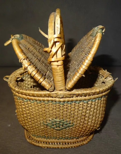 Joli panier ancien en rotin à 2 rabats pour poupée ancienne Sfbj, Jumeau...