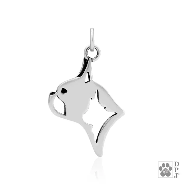 Boston Terrier Necklace, Head pendant - recycled .925 Sterling Silver