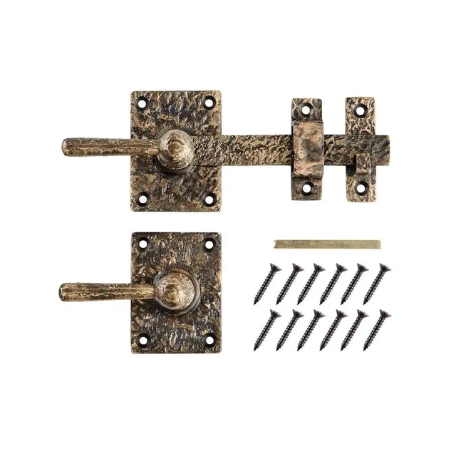 12 In. Antique Brass Cast Iron Door Lever Drop Bar Latch