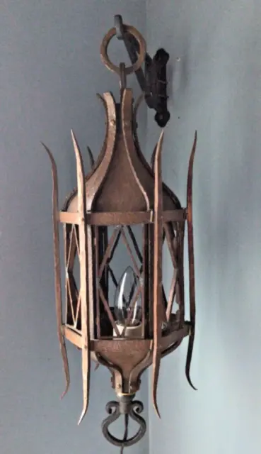 Art Crafts Mission Gothic Hammered Copper Hanging Ceiling Lamp / Porch Light