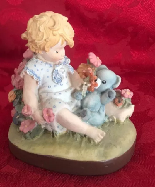 Original lisi Martin girl with bear & flowers blonde solid hand painted ceramic