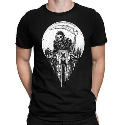 Grim Reaper Motorbike Mens T-Shirt Skull Biker Death Scythe Rock Rider Chopper