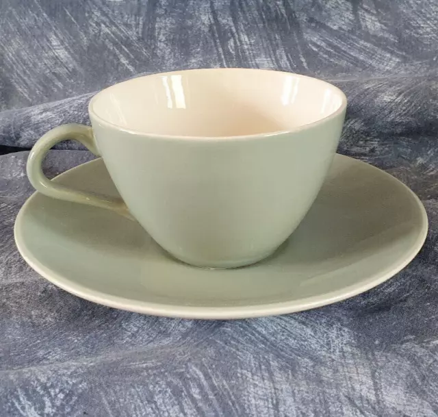 Poole Pottery —🐬— Contour — Celadon Green & Cream — Tea Cup & Saucer — Oni