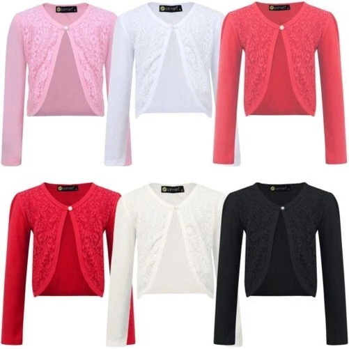 Ragazze Manica Lunga Aperto Anteriore Bolero Coprispalle Giacca Cardigan 3-14