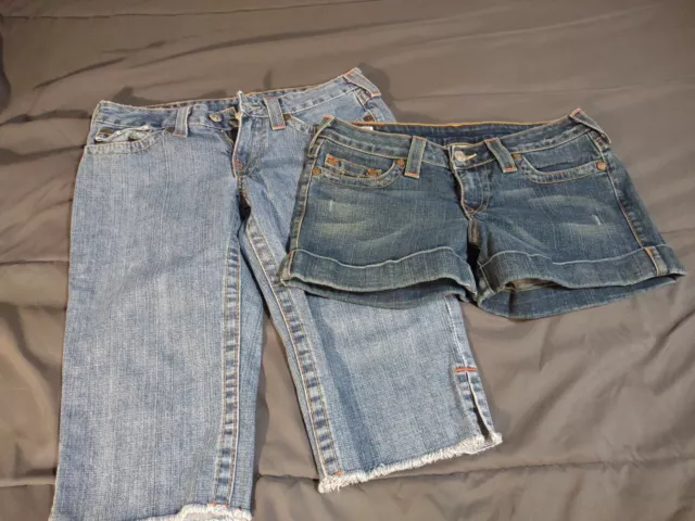 Pair Of 2- Womens Shorts Sz 30 True Religion Joey Allie Shorts Made In USA