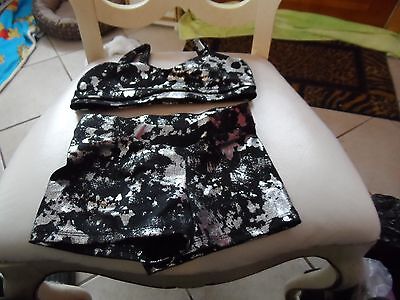 black & silver sparkle girls S exercise jazercize bra style top and short set