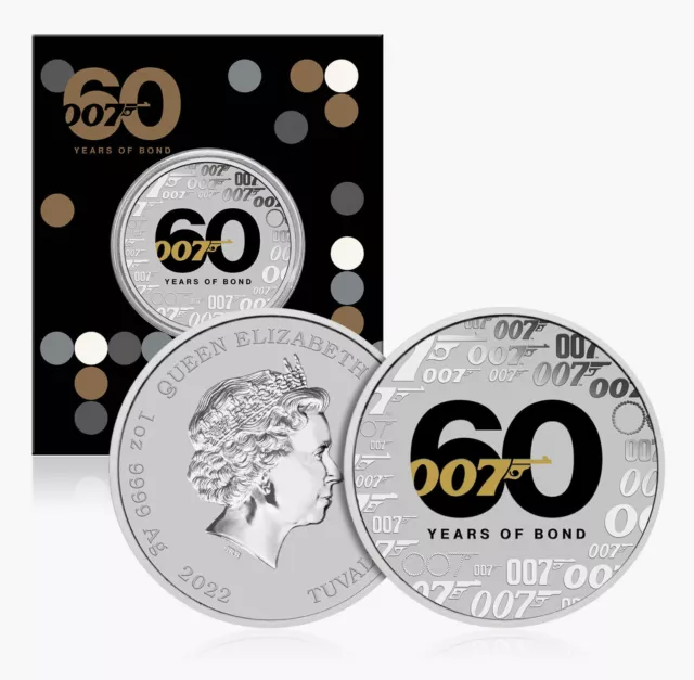 Official 60 Years of James Bond 1oz Solid Silver Coin $1 Tuvalu Limited Edition