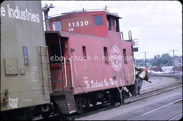 Orig Slide Burlington Northern BN 11320 Cab Picking Up Orders Vancouver WA 1974