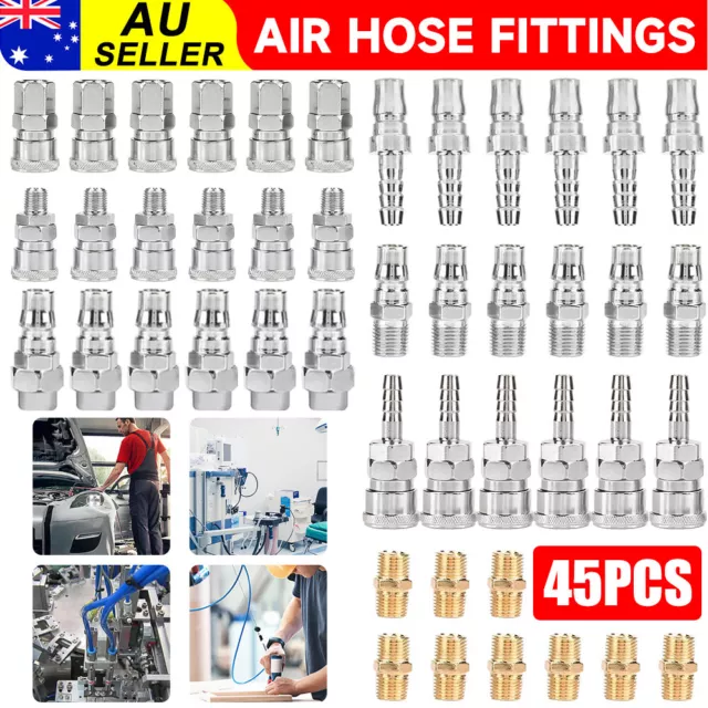 45x Air Hose Fittings Nitto Type Male Female Barb Coupler Compressor Clamps