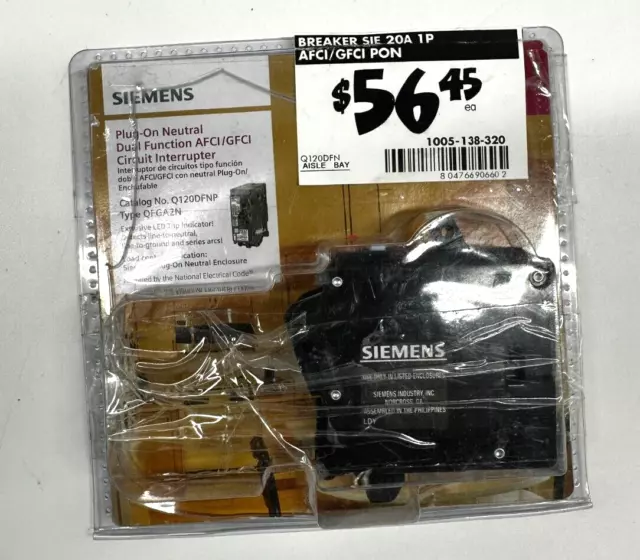 Siemens 20 Amp 1-Pole CAFCI/GFCI Plug-On Neutral Circuit Breaker Q120DFNP