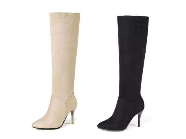 Ladies Club Shoes Faux Suede Stiletto High Heel Side Zip Knee Boots AU Size b034