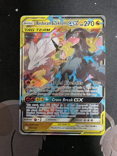 Reshiram & Zekrom GX TAG TEAM Ultra Rare 157/236 Pokemon SM Cosmic Eclipse  NM