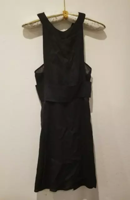 Max Studio Womens Sz 10 Black Sleeveless Cocktail Dress Belted Cross Back Linen