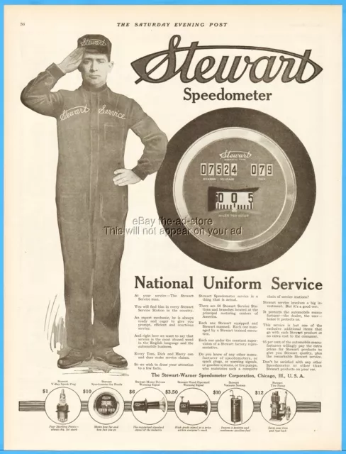 1916 Stewart Warner Speedometer Ad Chicago IL Antique Service Station Uniform