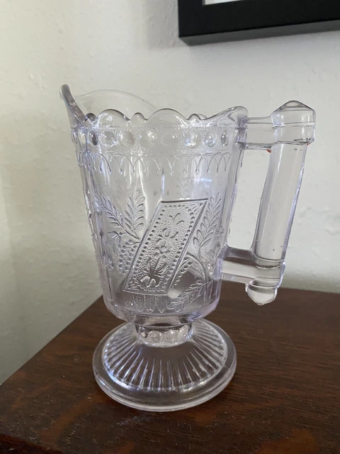 Antique EAPG Glass Creamer  Prayer Rug Pattern Cream Pitcher Adams Co Pittsburgh