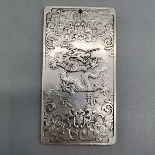 Old Chinese Tibet Silver Carved Exquisite Zodiac Dragon Pendant Waist Tag ak0207