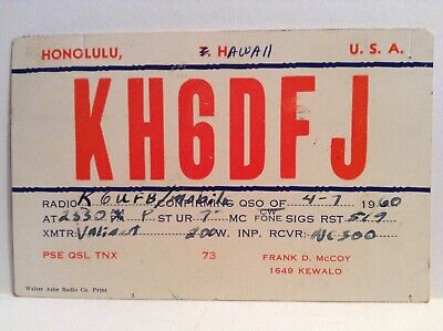 KH6DFJ Frank McCoy Honolulu HI CB Ham Radio Amateur QSL Card Vtg Postcard 1960