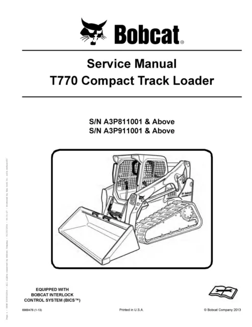 Bobcat T 770 - Service Manual - Repair Manual On Paper Printed