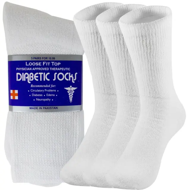 For Womens Mens Non Binding Top Circulatory Diabetic Cotton Crew Socks 3 Pairs