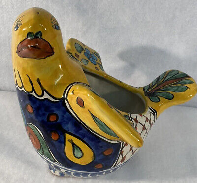 Ceramic Terracotta Pottery Colorful Bird Pot Planter Hecho En Mexico Outside Pot