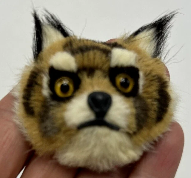 Vintage Genuine Fur Cat Head Pin Brooch  Handmade Bobcat 2" Wide Free Shipping