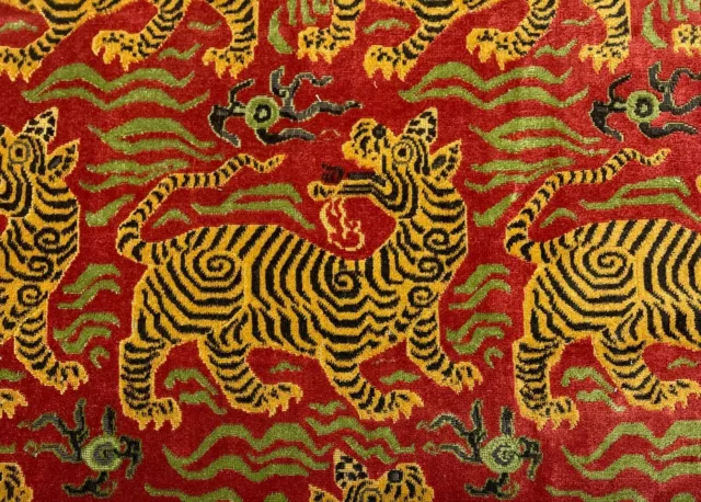 Clarence House Small Tibet Dragon Cinnabar Velvet Fabric Remnant 34" Long X 51"W