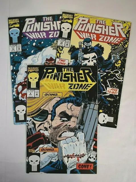 MARVEL PUNISHER WAR ZONE #9, 10, 11 Vol 1 1992 - 3 BOOK LOT -  Manley Covers