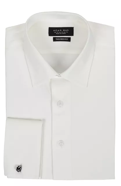 Tailored / Slim Fit Mens French Cuff Ivory Dress Shirt Wrinkle-Free By AZAR MAN