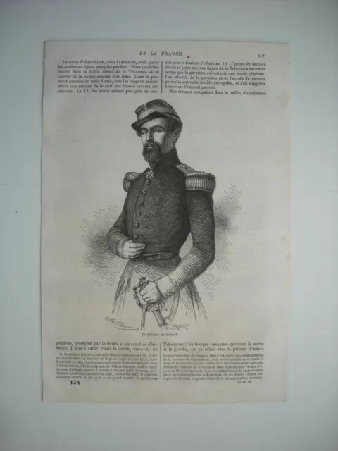 1864 Engraving. Crime War. Le General Herbillon, Has Champagne Chalons.