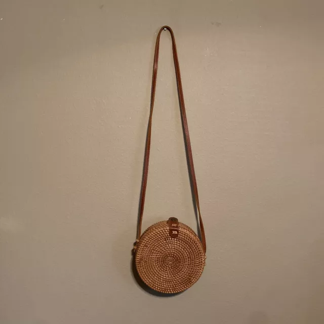 Round Rattan Straw Wicker Woven Cross Body Purse Shoulder