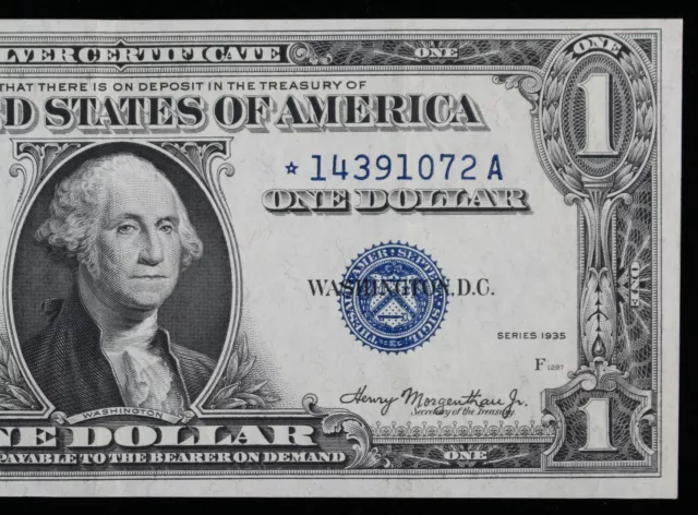 HG $1 1935 Star Double Date blue seal Silver Certificate *14391072A plain series