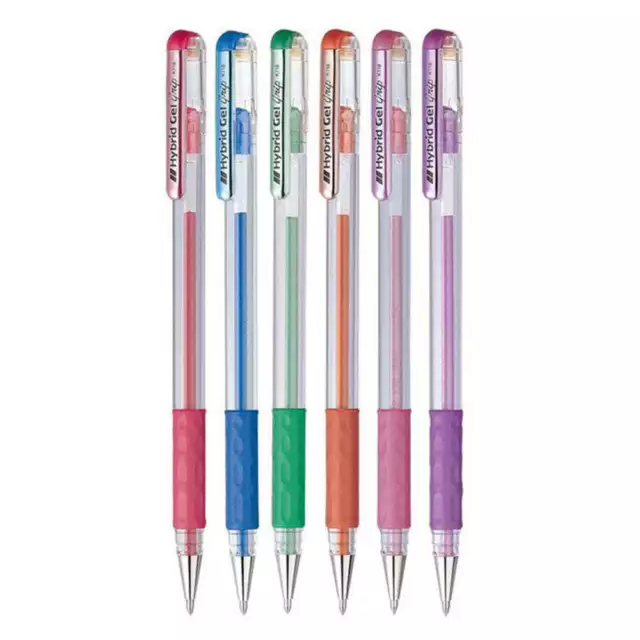 Pentel Metallic Hybrid Gel Pen Smooth Pigmented with Grip 6 Assorted Colors