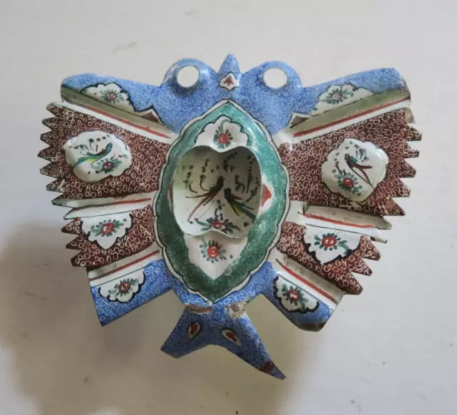 VINTAGE HAND PAINTED MINAKARI ENAMEL COPPER BUTTERFLY ASHTRAY MIDDLE EAST 1960's 2