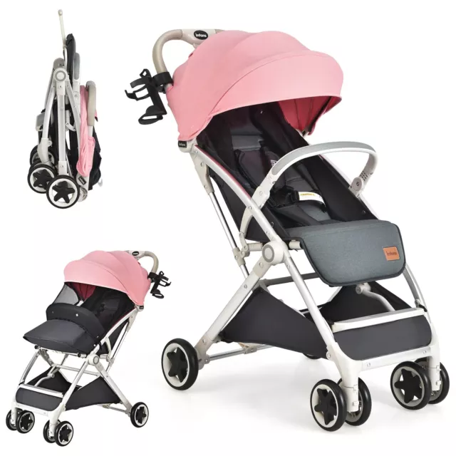 Portable Baby Stroller One-Hand Folding Pushchair W/Adjustable Backrest Footrest