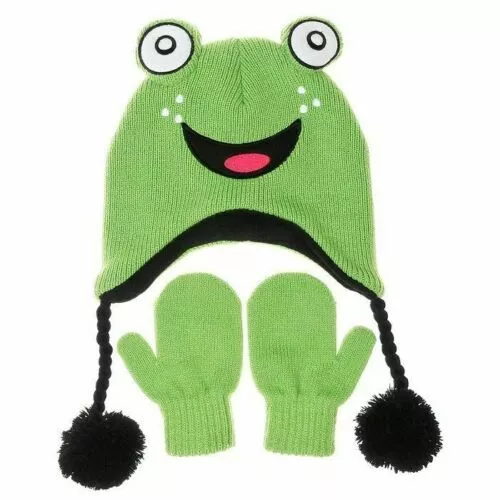 Childrens' "Nuzzles" Warm Kids Hat and Mittens Set,  Age  2-5 Years - Frog