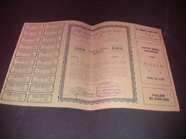 1959 Mexican Stock Certificate Cia. Ganadera "Encino Solo"