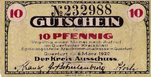 Querfurt, Kris-Ausschuss: 10 Pfennig 6.3.1920