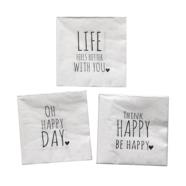 3 X 20 Servietten 'Oh Happy Day' Schwarz Weiß Lustige Lunchservietten