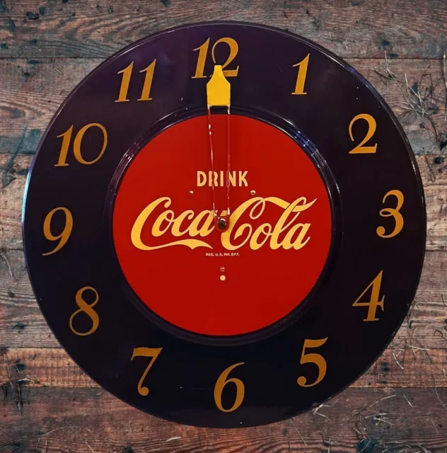 1951 Drink COCA-COLA Advertising METAL WALL CLOCK by TELECHRON ~ Non-Functional