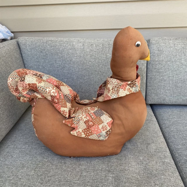 Vintage Hand Sewn Stuffed Thanksgiving Turkey Large Doorstop Weighted Toy Bird