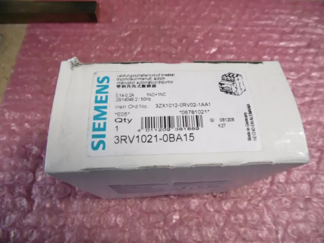Siemens 3RV1021-0BA15, Leistungsschalter Motorschutzschalter 0,14-0,2A, OVP