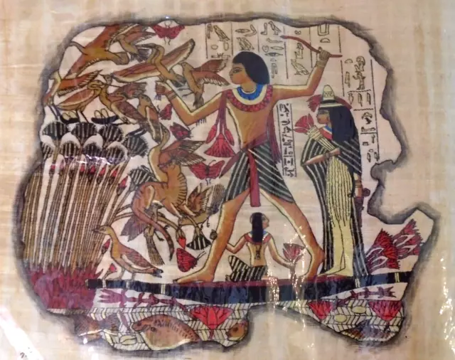 HUNTING IN RIVER NILE Papyrus Ancient Egyptian Art Hand Painted Egypt 2