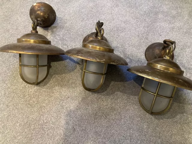 3 X Solid Brass Antique Nautical Bulkhead Pendent Lamps Lights Heavy Quality