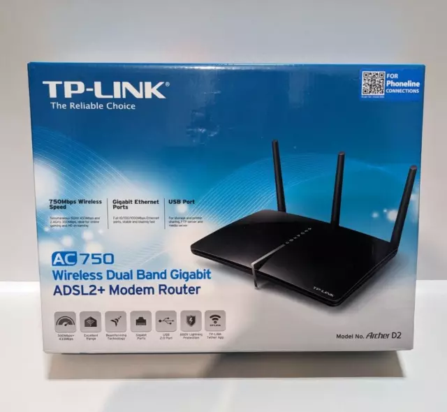 TP-Link Archer D2 AC750, Modem Router, Wireless Dual Band Gigabit ADSL2+