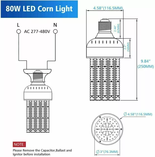 480V 80W 100W 120W 160W 200W Led Corn Cob Light Bulb Warehouse High Bay Lighting