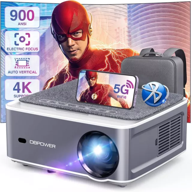 DBPOWER Native 1080P 5G WiFi Bluetooth Projector 900 ANSI Ultra HD Outdoor Movie