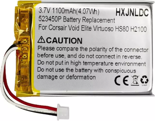 DC 3.7V 523450P 1100Mah Battery Replacement for Corsair Void Elite Rgb,Corsair V