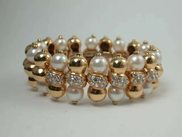 fantastischer Armschmuck mit Brillanten und Akoyaperlen schwer Gold 750