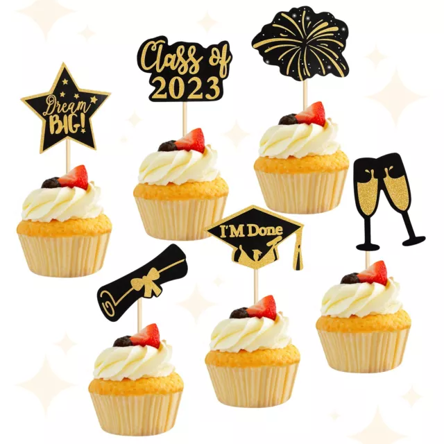 Graduation Cupcake Toppers 2023 Glitter Class Of 2023 Cupcake Toppers